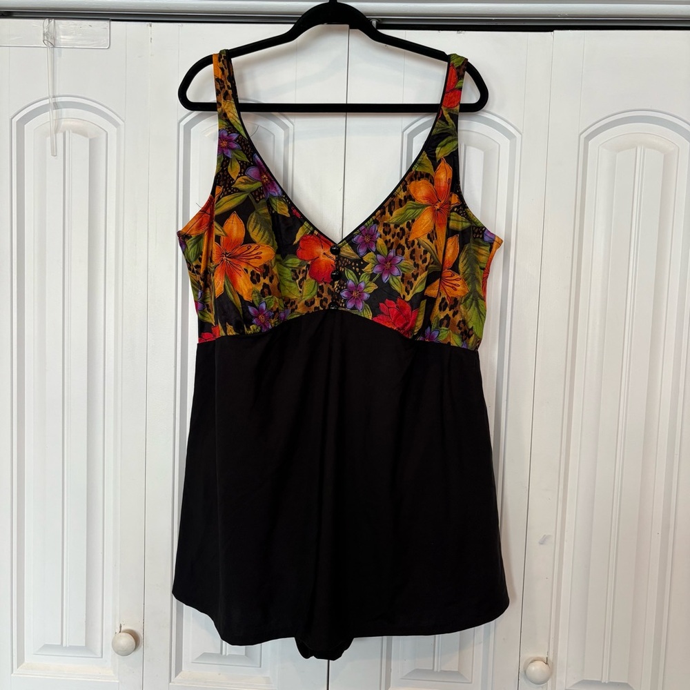 Longitude Black‎ Floral Swim Dress
